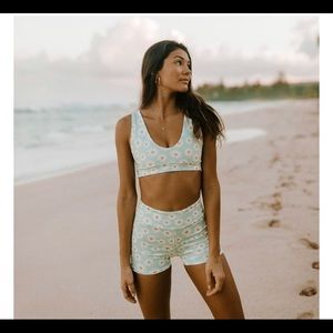 lsea swimwear blue daisy shorts and bra